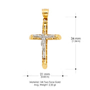 14K Gold Crucifix Cross Pendant with 3.1mm Figaro 3+1 Chain