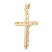 14K Gold Crucifix Cross Pendant with 3.1mm Figaro 3+1 Chain