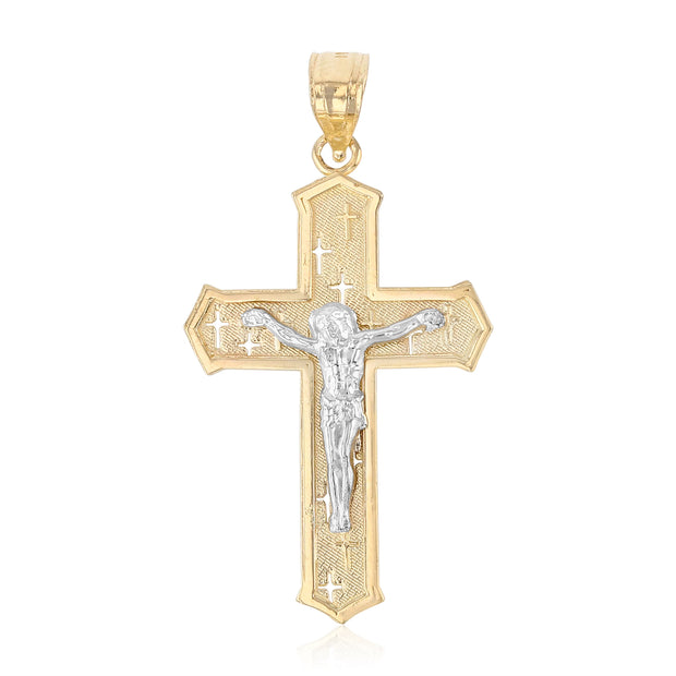 14K Gold Crucifix Cross Pendant with 1.8mm Singapore Chain