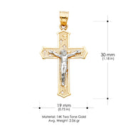 14K Gold Crucifix Cross Pendant with 3.1mm Figaro 3+1 Chain