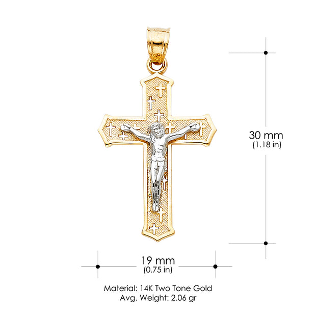 14K Gold Crucifix Cross Pendant with 3.1mm Figaro 3+1 Chain