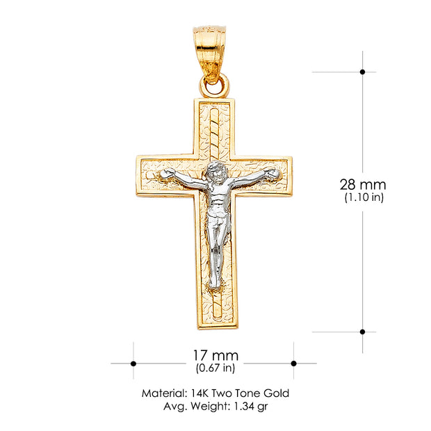 14K Gold Jesus Crucifix Cross Charm Pendant with 1.1mm Wheat Chain Necklace