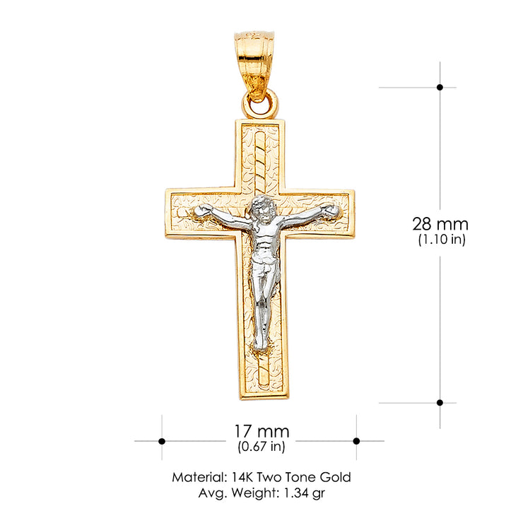 14K Gold Jesus Crucifix Cross Charm Pendant with 1.1mm Wheat Chain Necklace