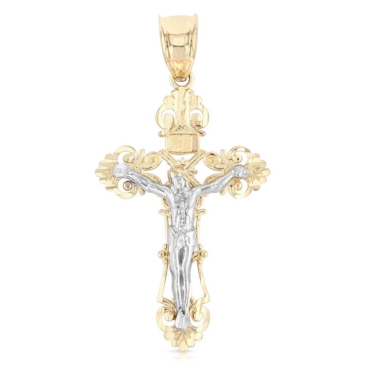 14K Gold Jesus Crucifix Cross Religious Charm Pendant with 1.2mm Box Chain Necklace