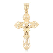 14K Gold Crucifix Cross Pendant with 2.3mm Figaro 3+1 Chain