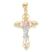 14K Gold Crucifix Cross Pendant with 1.8mm Singapore Chain