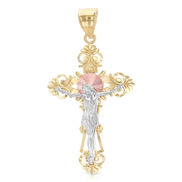 14K Gold Crucifix Cross Pendant with 1.8mm Singapore Chain