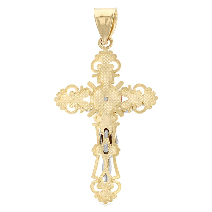 14K Gold Crucifix Cross Pendant with 3.8mm Figaro 3+1 Chain