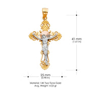 14K Gold Crucifix Cross Pendant with 1.8mm Singapore Chain