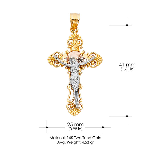 14K Gold Crucifix Cross Pendant with 1.8mm Singapore Chain