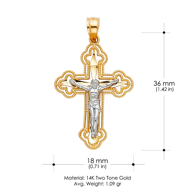 14K Gold Jesus Crucifix Cross Charm Pendant with 0.9mm Wheat Chain Necklace