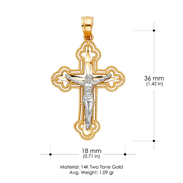 14K Gold Crucifix Cross Pendant with 1.2mm Singapore Chain