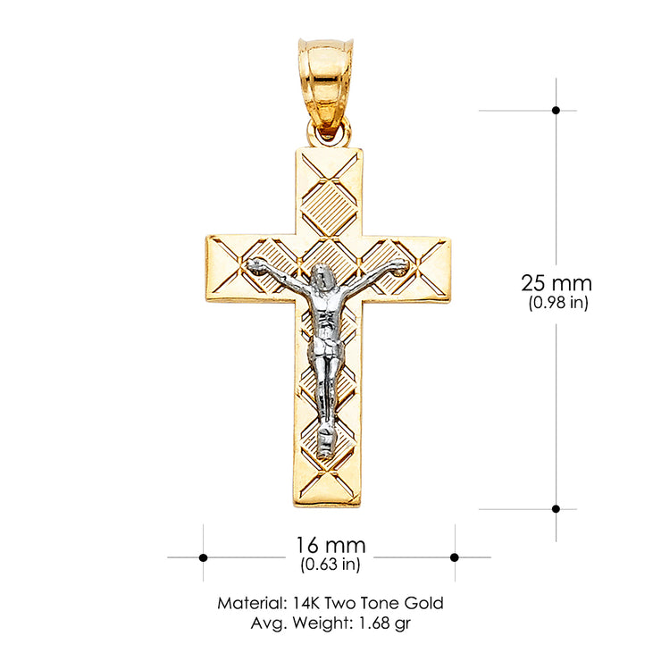 14K Gold Crucifix Cross Pendant with 1.2mm Singapore Chain