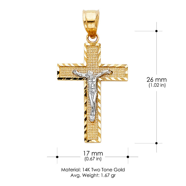 14K Gold Crucifix Cross Pendant with 2.3mm Figaro 3+1 Chain