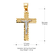 14K Gold Jesus Crucifix Cross Charm Pendant with 1.1mm Wheat Chain Necklace