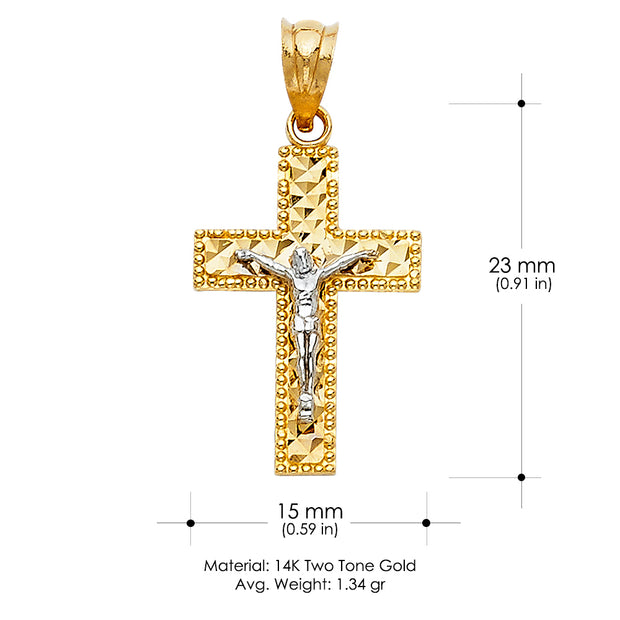 14K Gold Crucifix Cross Pendant with 1.2mm Singapore Chain