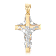 14K Gold Crucifix Cross Pendant with 3.1mm Figaro 3+1 Chain