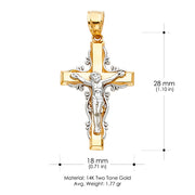 14K Gold Crucifix Cross Pendant with 3.1mm Figaro 3+1 Chain