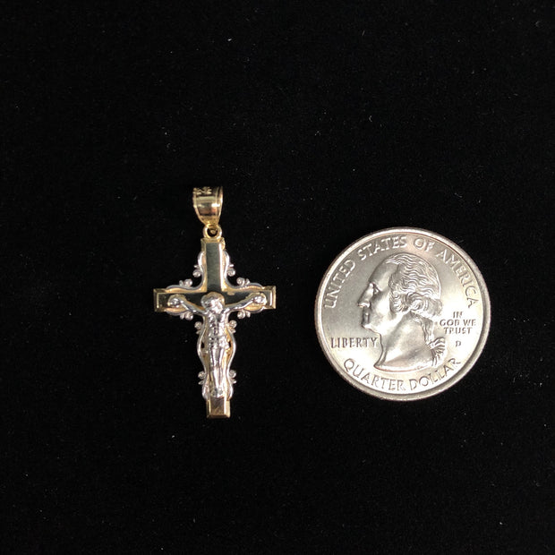 14K Gold Crucifix Cross Pendant with 3.1mm Figaro 3+1 Chain