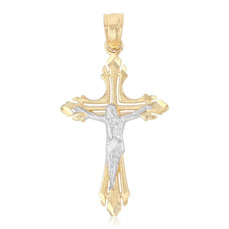 14K Gold Crucifix Cross Pendant with 2.3mm Figaro 3+1 Chain