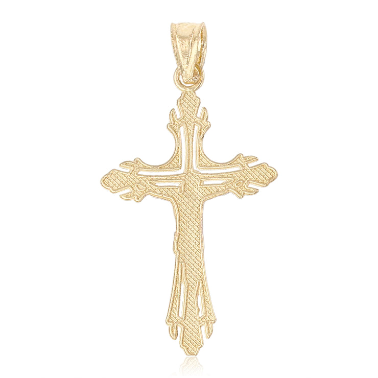 14K Gold Jesus Crucifix Cross Religious Charm Pendant with 0.8mm Box Chain Necklace