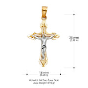 14K Gold Crucifix Cross Pendant with 1.5mm Flat Open Wheat Chain