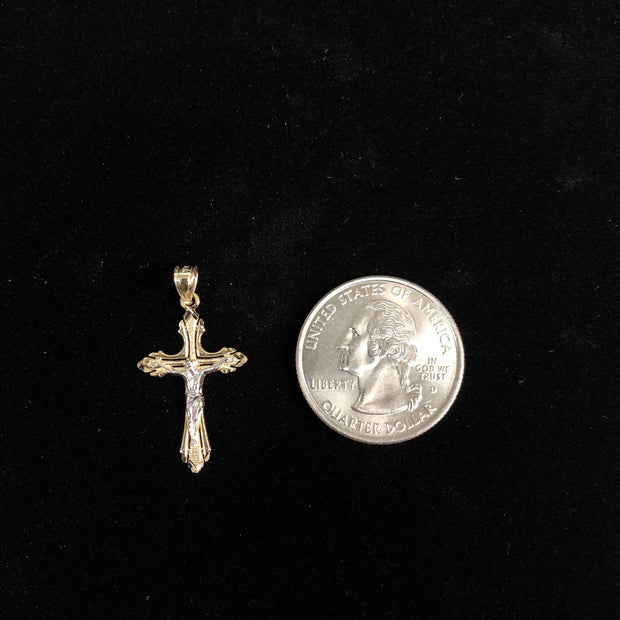 14K Gold Crucifix Cross Pendant with 2.3mm Figaro 3+1 Chain