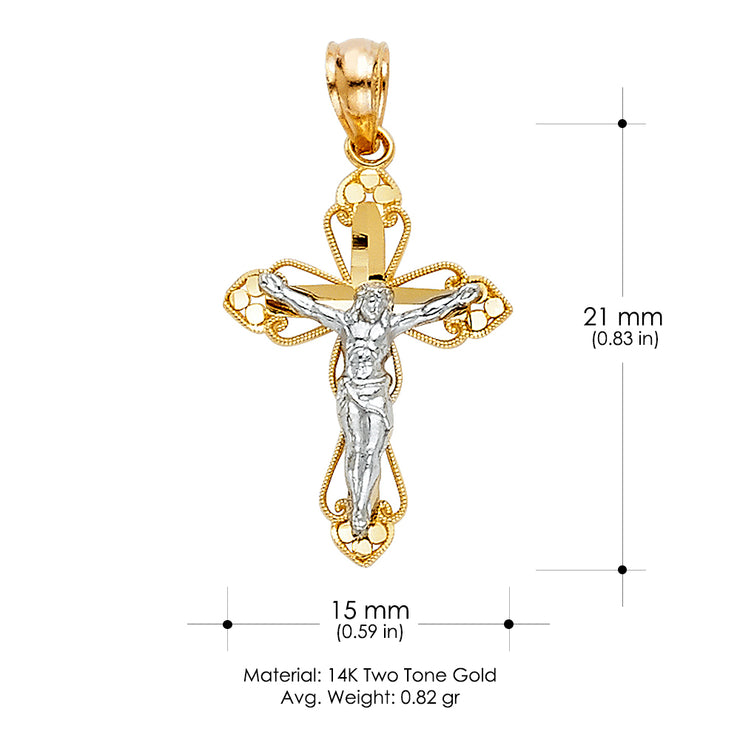 14K Gold Crucifix Cross Pendant with 0.9mm Singapore Chain