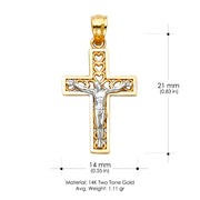 14K Gold Crucifix Cross Pendant with 1.2mm Singapore Chain