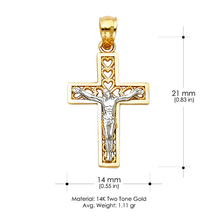 14K Gold Crucifix Cross Pendant with 1.2mm Singapore Chain