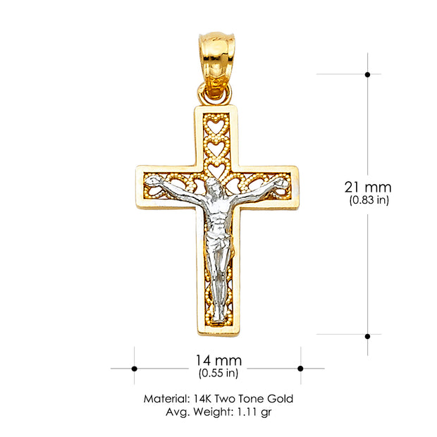 14K Gold Crucifix Cross Pendant with 2.3mm Figaro 3+1 Chain