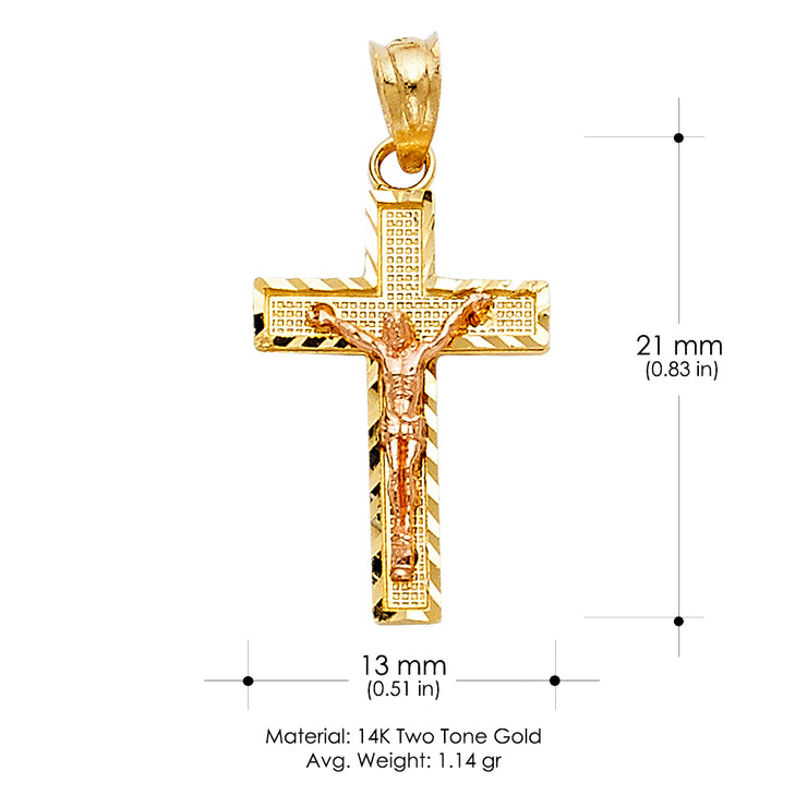 14K Gold Crucifix Cross Pendant with 1.5mm Flat Open Wheat Chain