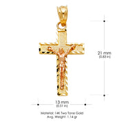 14K Gold Crucifix Cross Pendant with 2.3mm Figaro 3+1 Chain