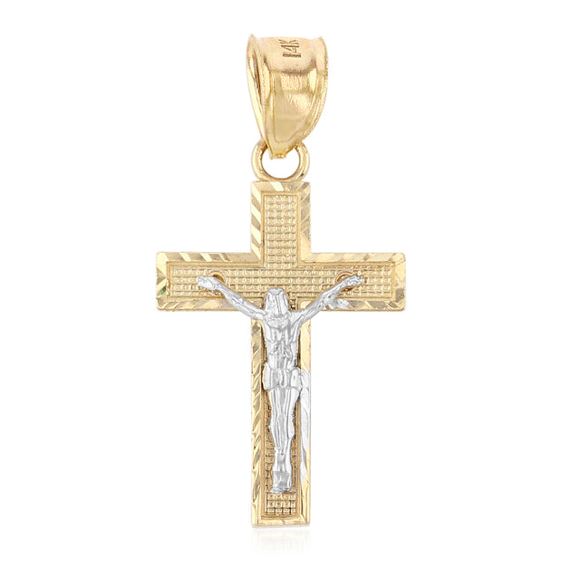 14K Gold Crucifix Cross Pendant with 2.3mm Figaro 3+1 Chain