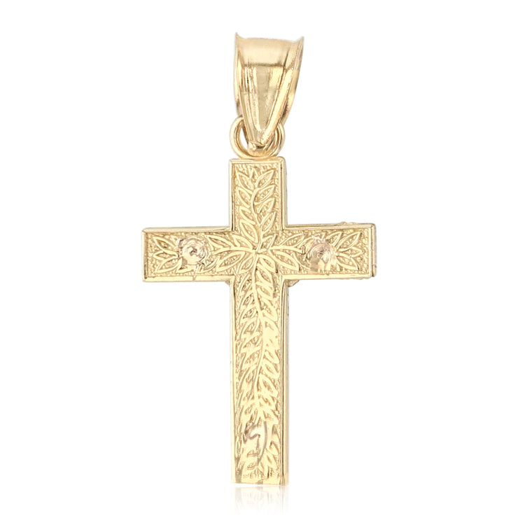 14K Gold Crucifix Cross Pendant with 2.3mm Figaro 3+1 Chain