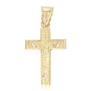 14K Gold Crucifix Cross Pendant with 1.5mm Flat Open Wheat Chain