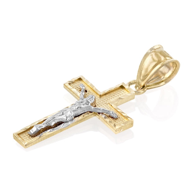 14K Gold Crucifix Cross Pendant with 2.3mm Figaro 3+1 Chain