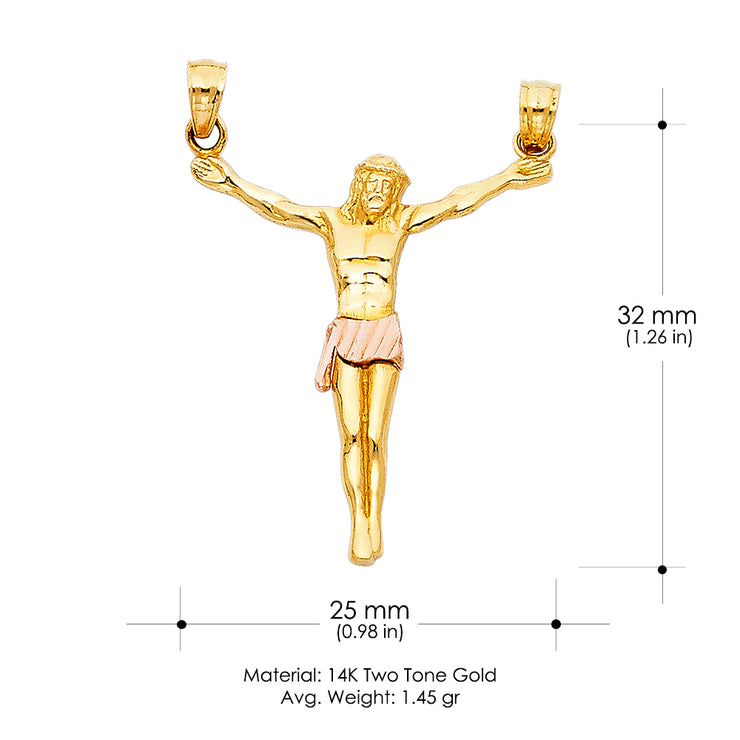 14K Gold Jesus Body Crucifix Cross Religious Charm Pendant with 0.8mm Box Chain Necklace