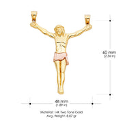 14K Gold Jesus Body Crucifix Cross Religious Charm Pendant with 1.2mm Box Chain Necklace