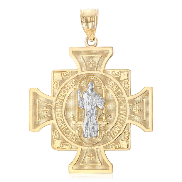 14K Gold Cross Charm Pendant with 1.4mm Round Wheat Chain Necklace