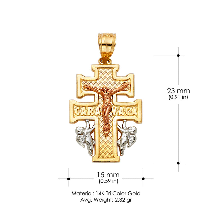 14K Gold Jesus Crucifix Cross of Caravaca Charm Pendant with 0.9mm Wheat Chain Necklace