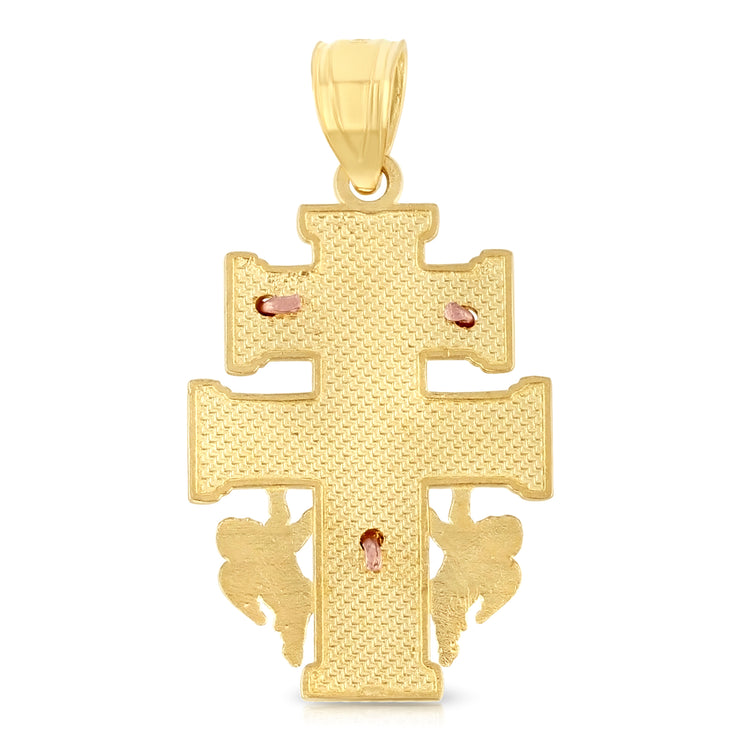 14K Gold Jesus Crucifix Cross of Caravaca Charm Pendant with 0.9mm Wheat Chain Necklace