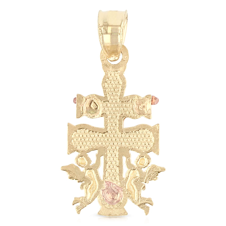 14K Gold Jesus Crucifix Cross of Caravaca Charm Pendant with 0.9mm Wheat Chain Necklace