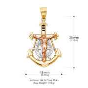 14K Gold Jesus Crucifix Anchor Charm Pendant with 1.1mm Wheat Chain Necklace