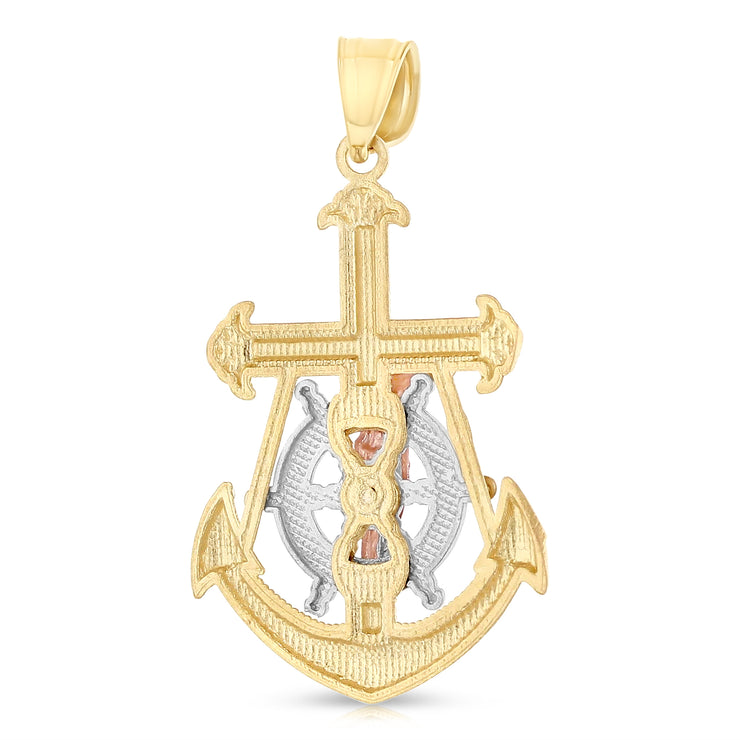 14K Gold Jesus Crucifix Anchor Pendant with 2.3mm Figaro 3+1 Chain