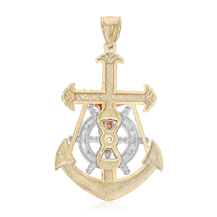 14K Gold Jesus Crucifix Anchor Pendant with 3.1mm Figaro 3+1 Chain