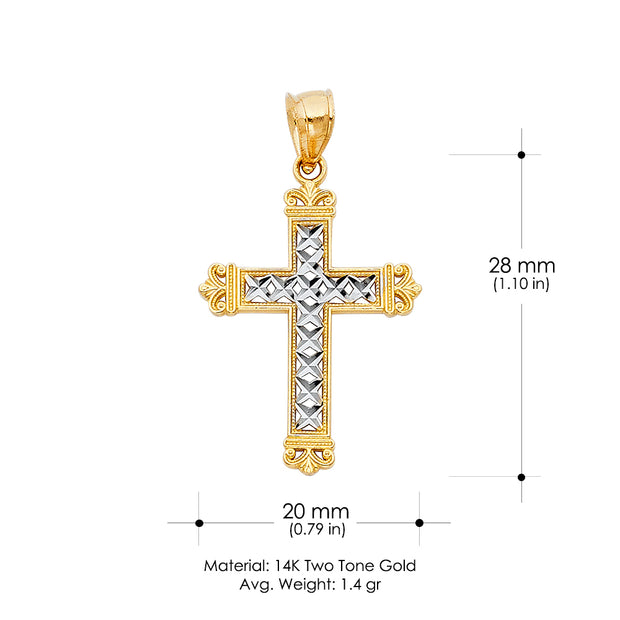 14K Gold Cross Religious Charm Pendant with 1.2mm Box Chain Necklace