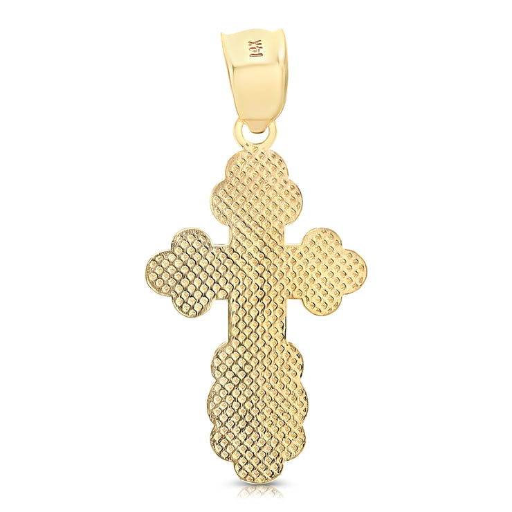 14K Gold St. Olga Greek Orthodox Baptismal Cross Charm Pendant with 1.1mm Wheat Chain Necklace