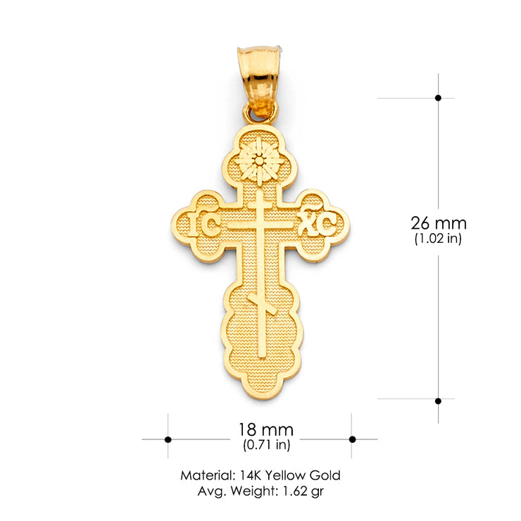 14K Gold St. Olga Greek Orthodox Baptismal Cross Religious Charm Pendant with 1.2mm Box Chain Necklace