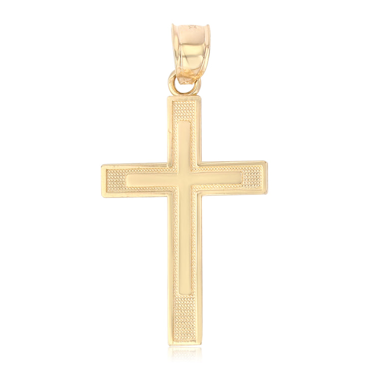 14K Gold Cross Pendant with 1.5mm Flat Open Wheat Chain